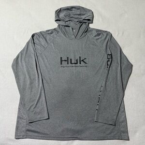 HUK Fishing Hoodie Mens 2XL Lightweight Pullover Performance Stretch Gray